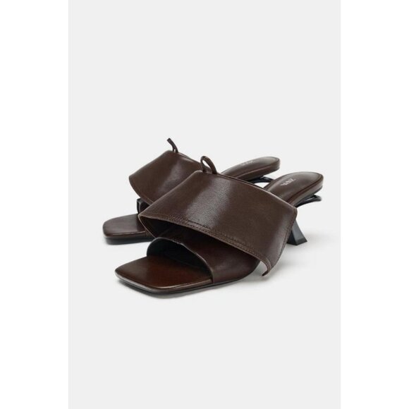 ZARA LEATHER KITTEN-HEEL SANDALS - Picture 1 of 8